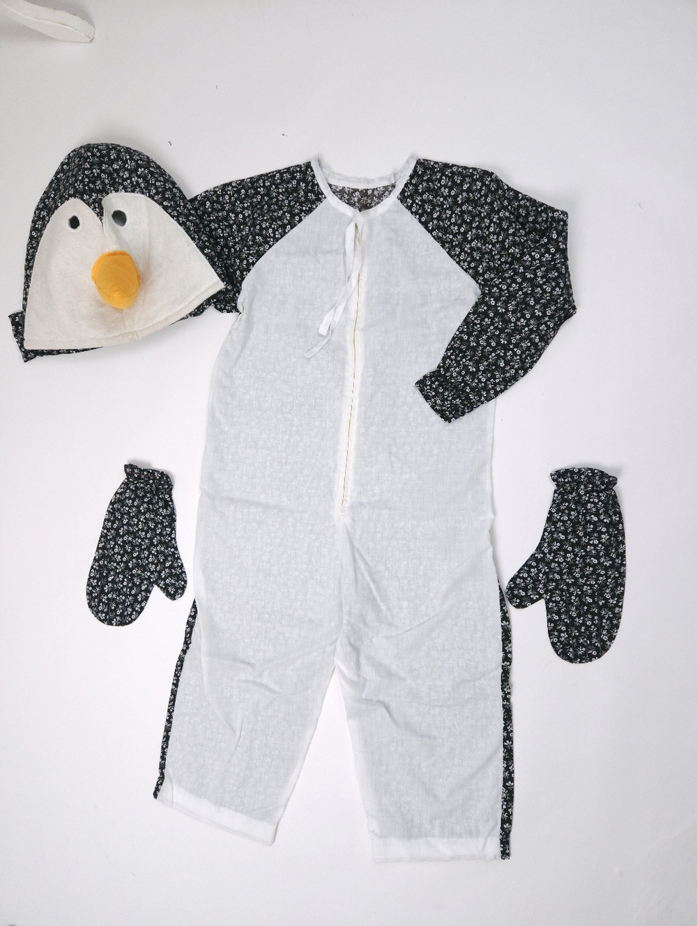 Vintage 70s-80s Handmade Kids Penguin Costume Black White 10-12 Years